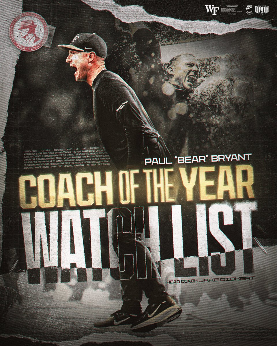 WakeFB's tweet photo. Bear Bryant National Coach of the Year Watchlist 🏆 https://t.co/bSmX4wuVMZ