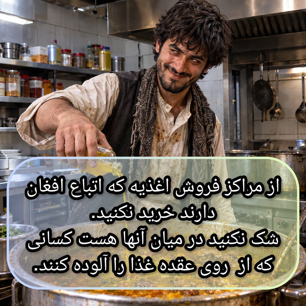 79j18d's tweet photo. افغانی که در اینترنت اینقدر به ایرانیان اهانت می کند آیا در نان وایی، رستوران در کافه و غیره چیز کثیف به داخل غذا، نوشیدنی و غیره نمی اندازه؟ واقعا کسی میتونه بگه نه؟
از مراکز فروش مواد غذایی که کارگر افغان داره خرید نکنید.
#اخراج_افغانی_مطالبه_ملی 
#اخراج_افغانی https://t.co/ViduIKjKgY