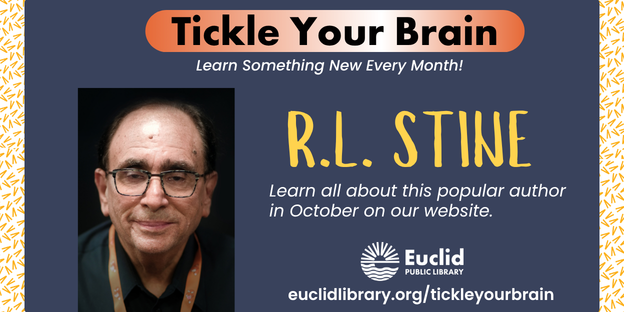 EuclidLibrary's tweet photo. How much do you know about R. L. Stine?
The popular children's book author is the subject this month in our web series "Tickle Your Brain." https://t.co/qw1lNkZLC2
#OurEuclid #RLStine https://t.co/wGONK9iN93