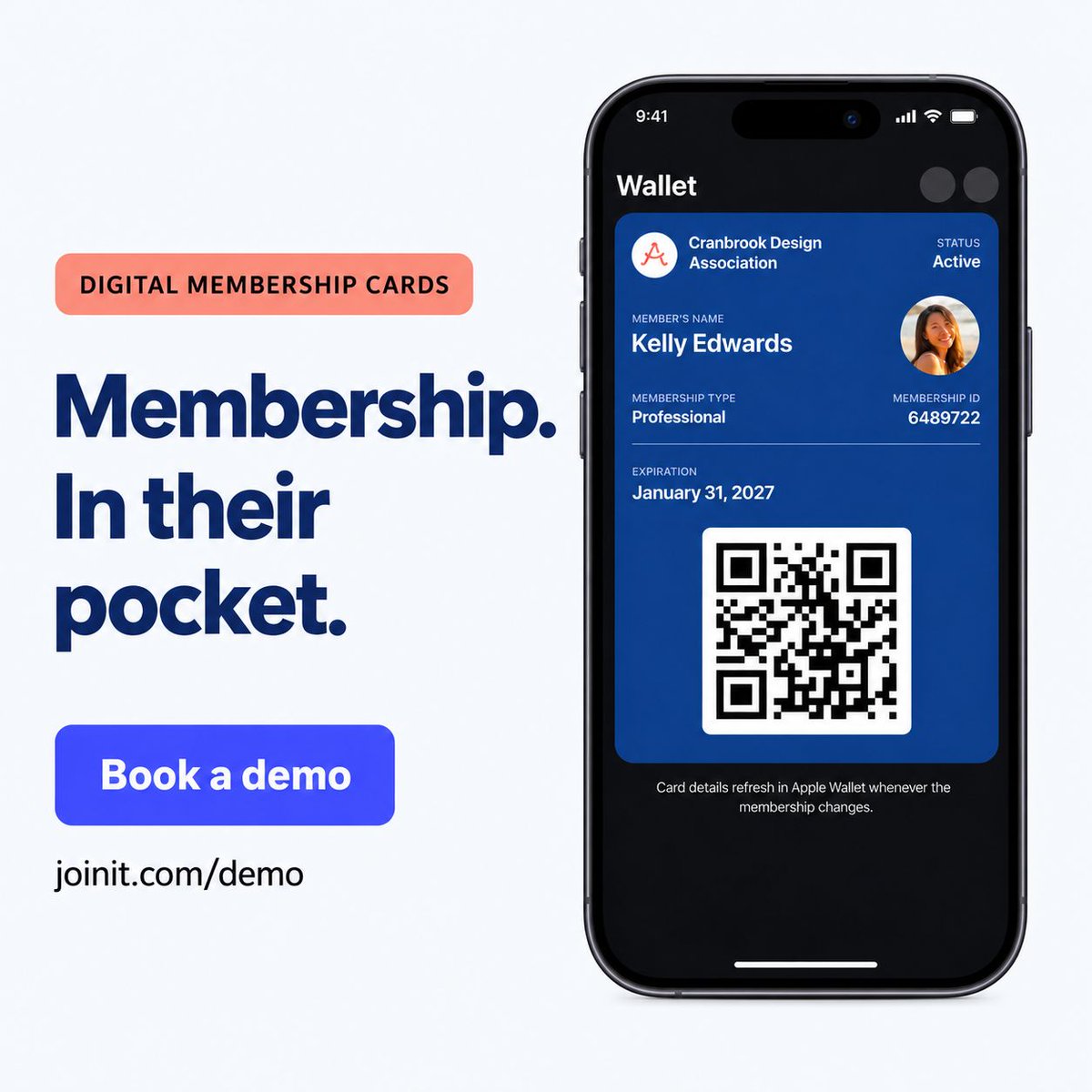 Joinit's tweet photo. Your community, in their pocket.

Join It’s digital membership cards sit in Apple Wallet or Google Wallet and update automatically when membership details change.

Make membership easier for everyone. Book a demo: https://t.co/SR6oswgS3m https://t.co/ILQN2pVtot