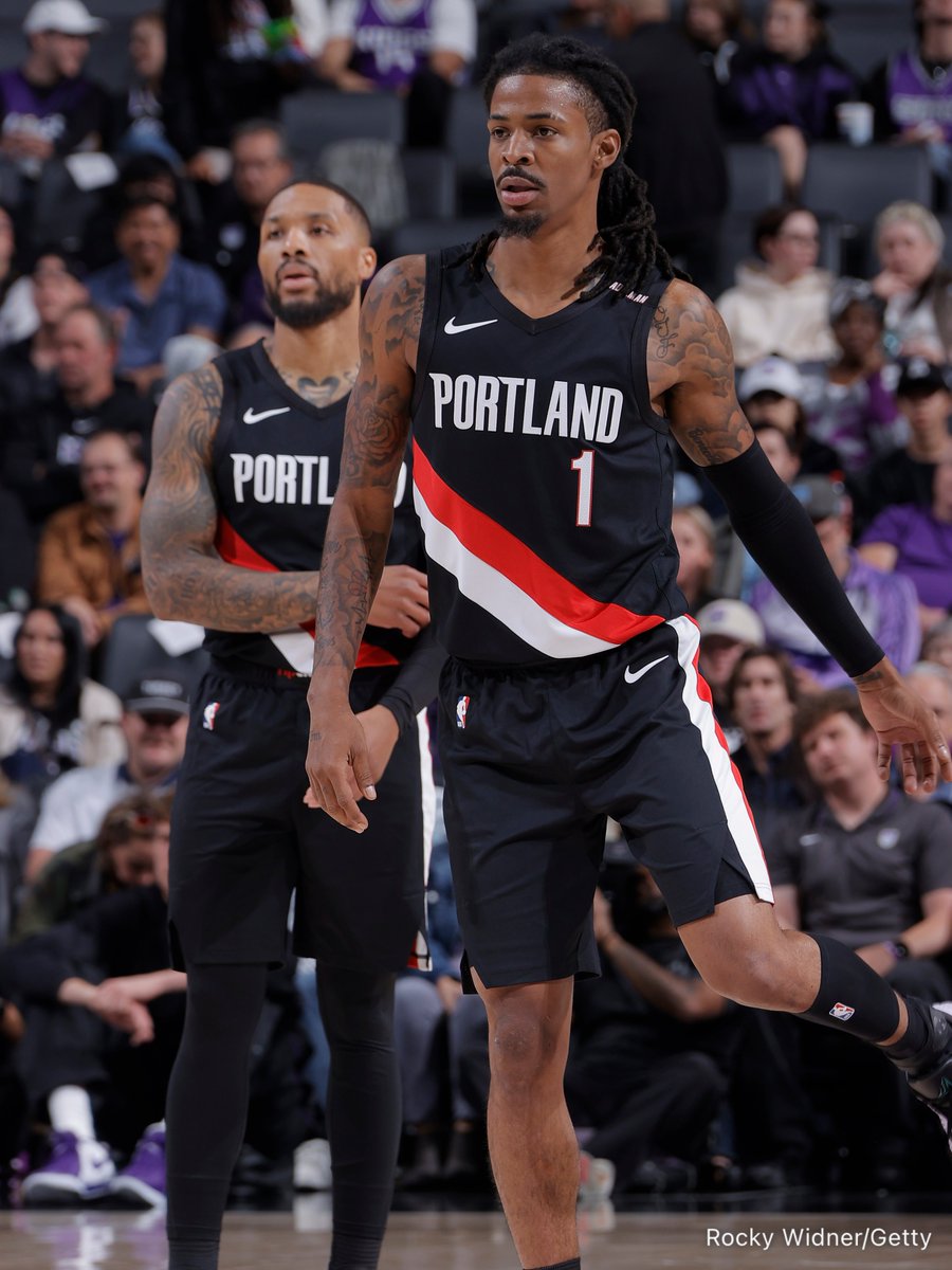 overtime's tweet photo. The Blazers are starting Ja Morant in the backcourt with Damian Lillard. 

LET’S GOOOO 🔥 (per @ChrisBHaynes) https://t.co/8sdxFQmfVy