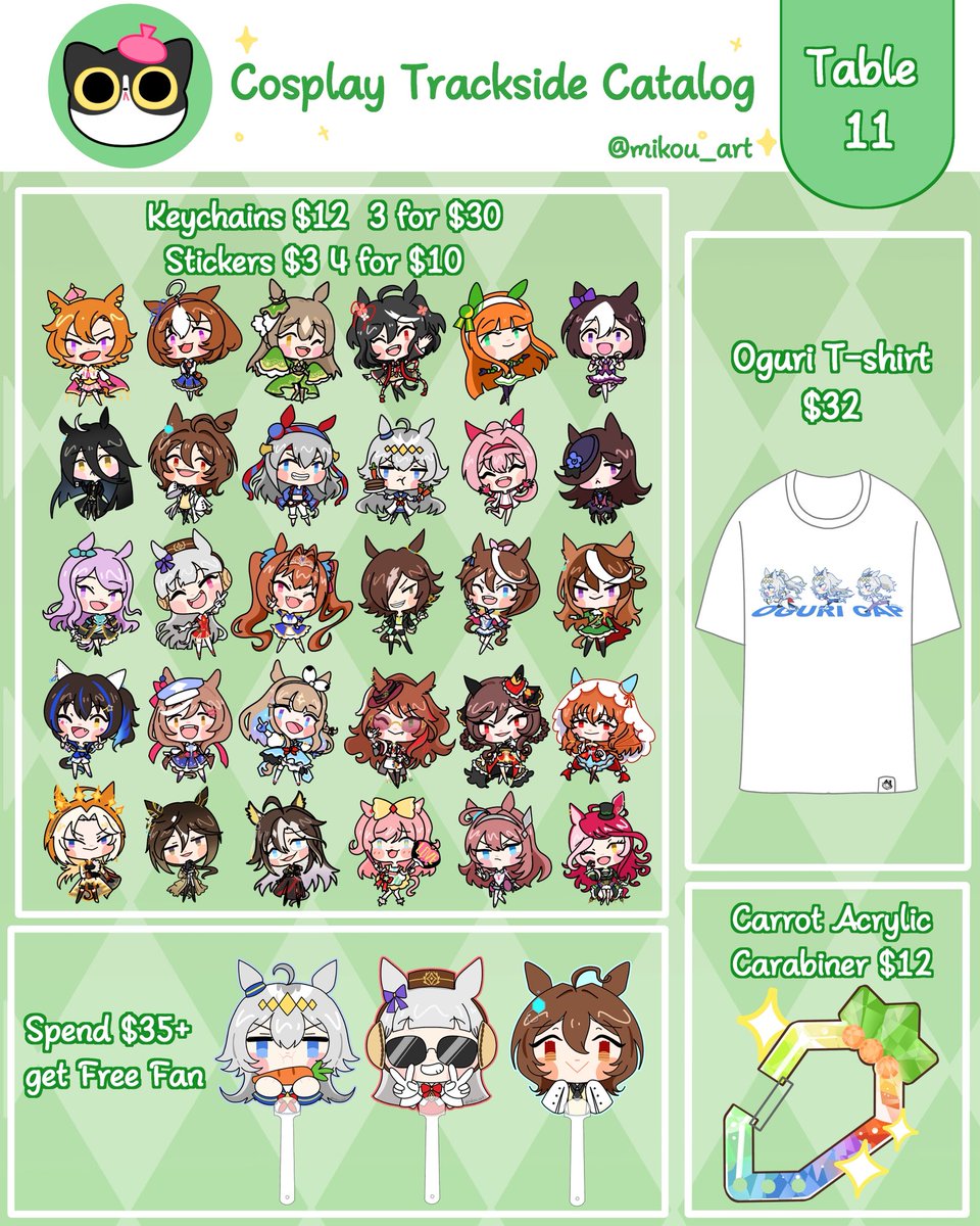 mikou_art's tweet photo. Here’s the Catalog for @CosTrackside this weekend! I’ll be at Table 11 both days! I’ll be bringing my posters and photobook too! See you!💕

#cosplaytrackside #umamusume #umamusumeprettyderby #umamusumefanart #ウマ娘 https://t.co/17XDyREzLk