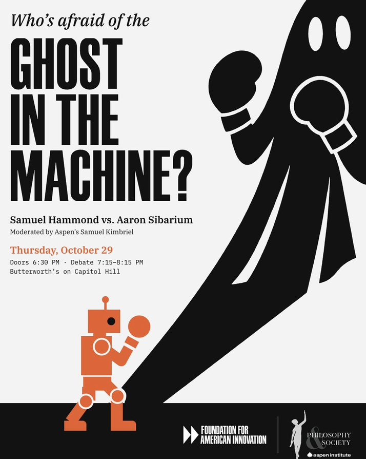 aaronsibarium's tweet photo. Get ready for World War P-Zombie! Next week I will be debating @hamandcheese on AI consciousness, moderated by @sckimbriel. We will fight about functionalism, quarrel over qualia, and serve problematically hard liquors to ensure that everyone has a phenomenal time. 

Access is limited so RSVP now. Link to register in the next tweet.