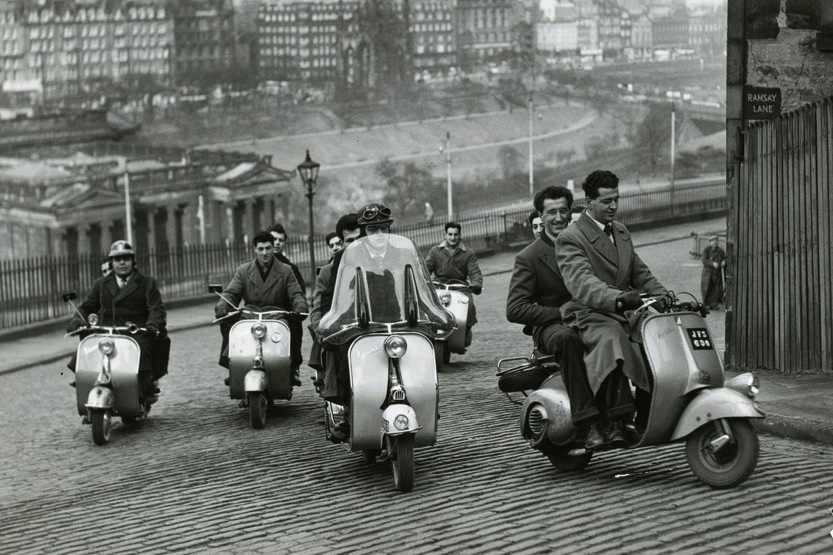 YourWullie's tweet photo. Members of the Italian Vespa Club of Edinburgh, 1954.
Image @mirrorpix https://t.co/iSWo8TpeM4