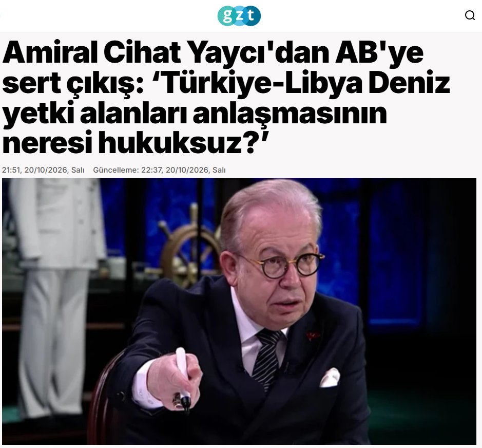 hermes_z's tweet photo. Amiral Cihat Yaycı'dan AB'ye, Yunanistan'a ve Fransa'ya uluslararası deniz hukuku üzerinden sert sorular!

Yer imlerine almalık. Her zaman lazım olur.

Türkiye-Libya anlaşmasına neden karşı çıkıyorlar? 

Yazısında uluslararası deniz hukukunu tüm boyutlarıyla ele alan Yaycı, AB'nin Türkiye-Libya anlaşmasına yönelik itirazlarını hukuki argümanlarla çürütüyor ve Avrupa'nın çifte standardını gözler önüne seriyor.

- Uluslararası deniz hukukunun ilkelerine dayanan bir anlaşmayı hukuksuz ilan etmek, hukuki bir tespit değil, siyasi bir çarpıtmadır.

- Libya'nın deniz yetki alanları hakkında karar verme yetkisi Brüksel’e ait değildir!

- Türkiye ve Libya’nın deniz yetki alanlarına ilişkin hakları, Avrupa Birliği’nin siyasi onayına bağlı değildir!

- Hukuksuz olan anlaşma değil, uluslararası hukukun siyasi amaçlarla çarpıtılmasıdır!

- Avrupa Birliği'nin siyasi açıklamaları, uluslararası deniz hukukunun yerine geçemez!

- Coğrafya siyasi tercihlere göre değiştirilemez!

- Türkiye ile Libya'nın karşılıklı ana kara kıyıları vardır!

- Yunanistan'a ait hiçbir ada, anlaşmayla belirlenen sınırlandırma hattı üzerinde bulunmamaktadır!

- Türkiye ve Libya, karşılıklı ana kara kıyılarından kaynaklanan deniz yetki alanlarını sınırlandırmıştır!

- Ana kara coğrafyası, Yunanistan'ın adalar üzerinden oluşturduğu deniz yetki alanı iddialarına göre yeniden şekillendirilemez!

- Adalar üzerindeki egemenlik ile adaların deniz yetki alanlarının sınırlandırılmasındaki etkisi birbirinden farklıdır!

- Kapatmama ilkesi, adaların ana karaların karşılıklı kıyı ilişkisini hakkaniyete aykırı biçimde kesmemesini gerektirir!

- Yunanistan’a ait adalar, Yunanistan'ı takımada devleti yapmaz!

- Ana karaların kıta sahanlıkları, Yunanistan'a ait adalar üzerinden kesilemez!

- Yunanistan'a ait hiçbir adanın egemenliğine ve karasularına dokunulmuyor!

Yazının tamamı bir sonraki gönderide yer alan linkte.