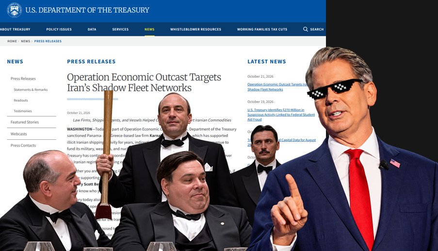 TheDebriefing17's tweet photo. 🚨RED OCTOBER DEBRIEFING 40,000 FEET: TREASURY BROUGHT THE BAT TO DINNER

My read, up front: everyone remembers the dinner scene in The Untouchables. The boss walks slowly around a table full of men in tuxedos, talking about teamwork, holding a baseball bat. Everyone smiles until they find out who the bat is for. That's what the Treasury did to Iran's shipping network today.

Remember who actually took down Capone. It wasn't a shootout, it was the Treasury. Prohibition agents and tax men followed the money until the most powerful gangster in America went to prison for not paying his taxes. Ninety-five years later, the same department is walking around the table again.

Today it went after the people who sit at the table with Iran's oil-smuggling fleet. It sanctioned a law firm in Panama and Greece that Treasury says sets up the shell companies that own the tankers. It hit the managers who run the ships and the agents in Singapore and Dubai who book the cargo, and blocked nine more vessels. It's the fourth swing at Iran in two weeks: the tankers, the banks, the religious charities, and now the lawyers.

Then came the line that sounds like it was written for that dinner scene: "Either you are with us or against us."

And there's the part most people will miss. For the first time ever, according to Treasury, its financial-crimes unit used a subpoena power written into the Patriot Act in 2001. It lets Washington demand records from a foreign bank that uses American banking channels. The first target is a bank in Greece, a NATO ally inside the EU. The bat sat in the corner for twenty-five years. Today it got picked up.

But the lesson from the movie still holds. The guests who smile through dinner are the ones who never noticed the man walking behind their chairs.

Timelines. Patterns. Their words, not mine. All I did was read the receipts. 

I am the guy on the couch, and you have been debriefed.