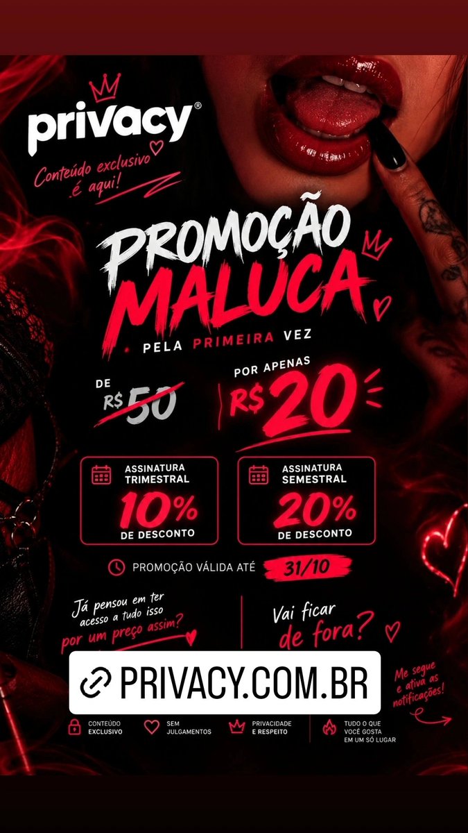 Manuelly_moreno's tweet photo. 🚨❤️‍🔥 A PROMOÇÃO MAIS MALUCA DA MANU CHEGOU!   

Pela primeira vez, de R$ 50 por apenas R$ 20! 😈
E tem mais, meus amores 👀
💋 10% OFF na assinatura trimestral
🖤 20% OFF na assinatura semestral
⏳ Mas corre, porque essa condição especial é só até 31/10!

#Privacy  #Assinatura https://t.co/mfFIn0V1J0