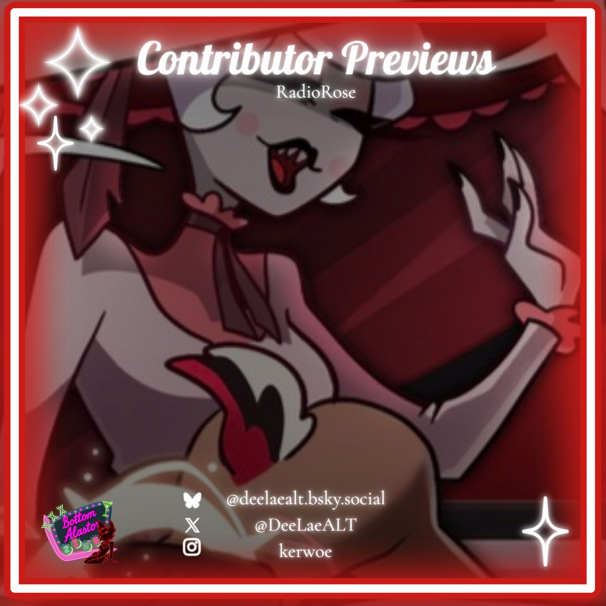 BottomAlServer's tweet photo. 🦌 CONTRIBUTOR PREVIEW 🦌 

The cannibals gotta stick together, and what better way than for Rosie to take care of Alastor? <3

This lovely preview brought to you by @DeeLaeALT!

#alastor #zine #radiorose #hazbinhotel #bottomalastor https://t.co/wZQaEak51F