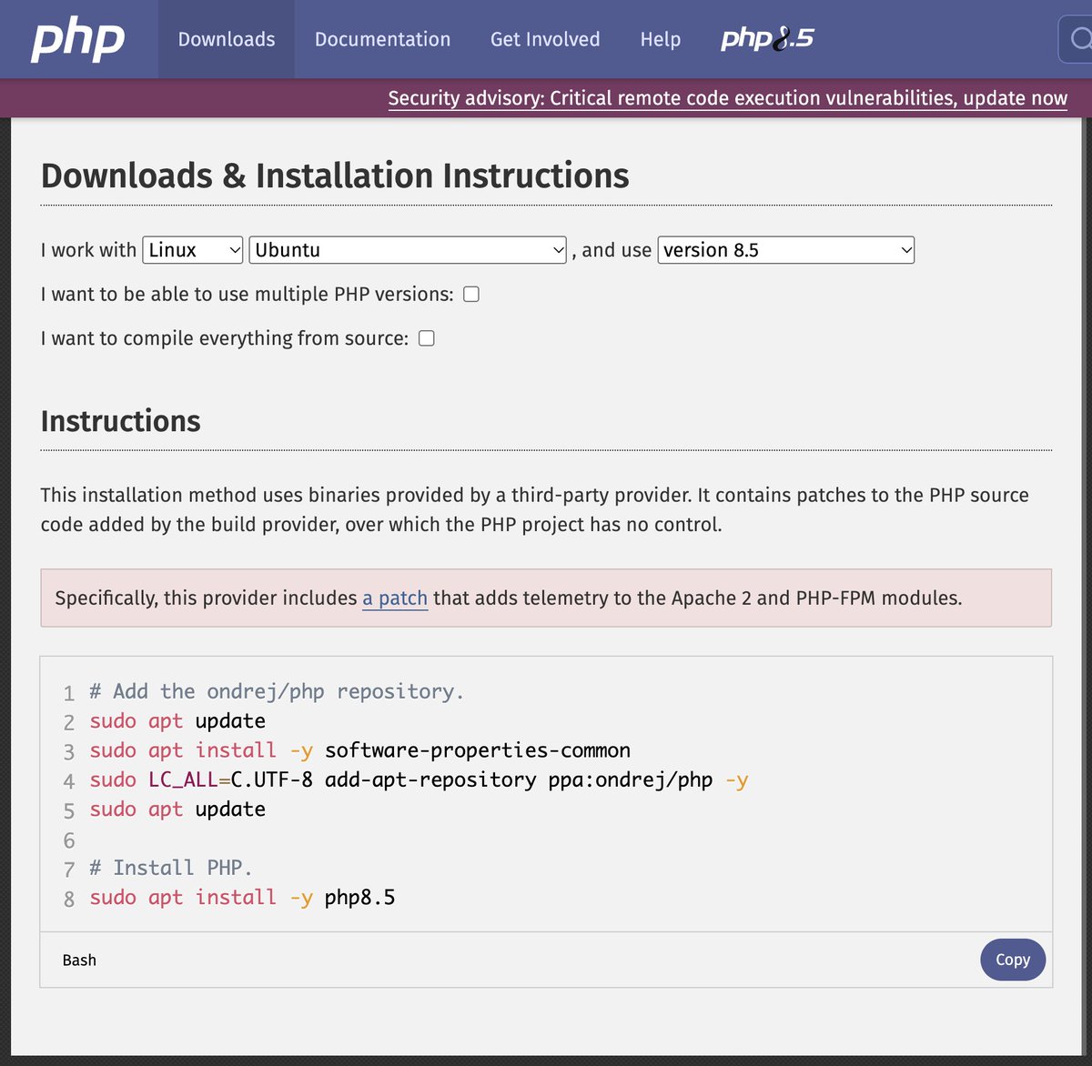 LiveOverflow's tweet photo. Official update instructions recommend a third-party provider that adds telemetry? 🤨 https://t.co/s4IpNtZ9rq
