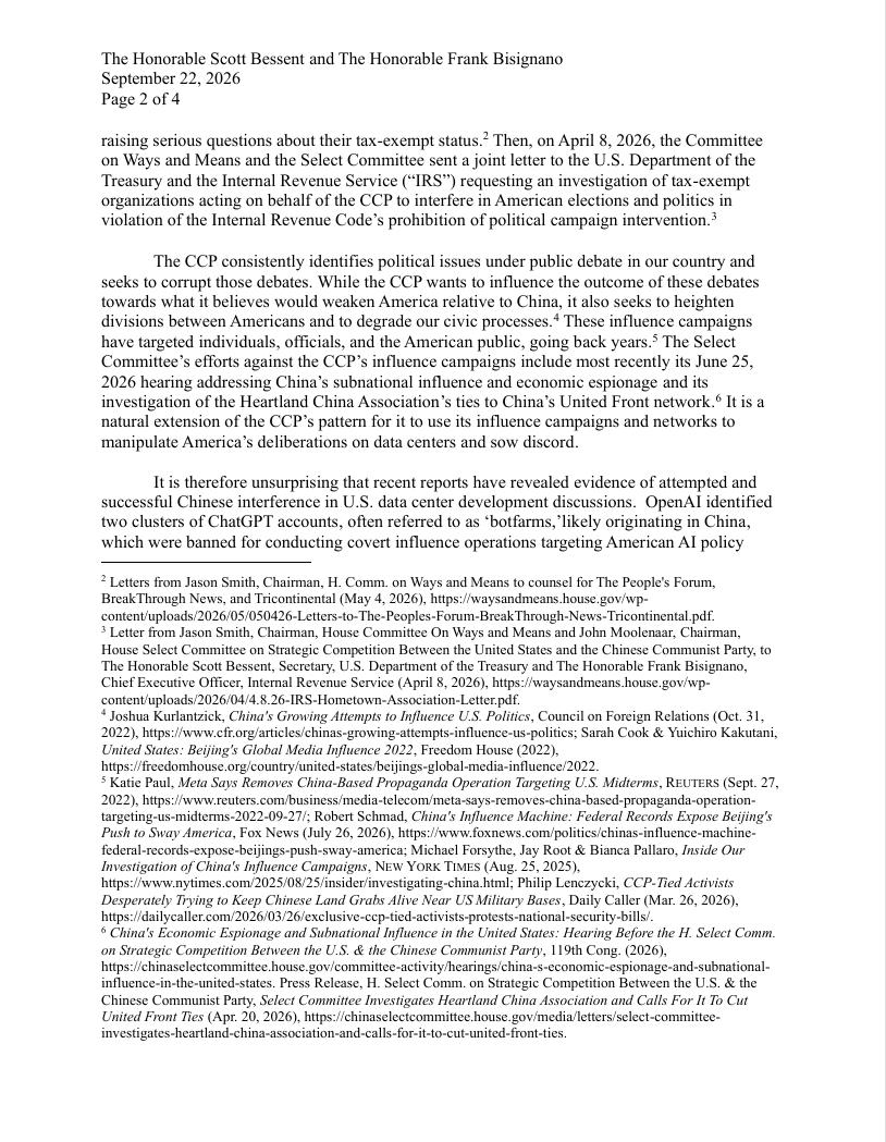 ChinaSelect's tweet photo. CCP-linked nonprofit networks are exploiting U.S. laws to fuel division and anger in America’s public debates. Many are primarily funded by Neville Roy Singham, a U.S. citizen living in China who has funneled hundreds of millions of dollars into U.S. advocacy groups.

Last month, Chairman @RepMoolenaar and @RepJasonSmith sent a letter to @USTreasury, @SecScottBessent, and IRS CEO Frank Bisignano requesting an investigation into these organizations.