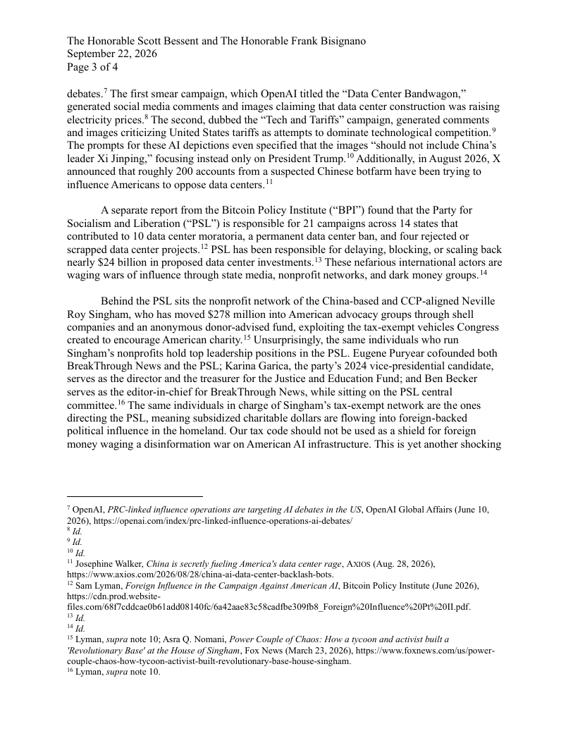 ChinaSelect's tweet photo. CCP-linked nonprofit networks are exploiting U.S. laws to fuel division and anger in America’s public debates. Many are primarily funded by Neville Roy Singham, a U.S. citizen living in China who has funneled hundreds of millions of dollars into U.S. advocacy groups.

Last month, Chairman @RepMoolenaar and @RepJasonSmith sent a letter to @USTreasury, @SecScottBessent, and IRS CEO Frank Bisignano requesting an investigation into these organizations.