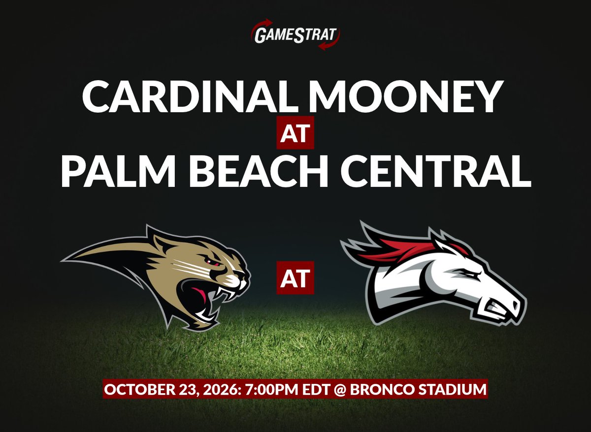GameStrat's tweet photo. Friday night in Wellington. Coach @JaredClark2 and @Mooney_FB make the trip to Bronco Stadium to take on Coach @CoachT_22Palm and @PBCbroncosFBALL. 

Cougars or Broncos, who's taking this one? https://t.co/Up6D6urDgm