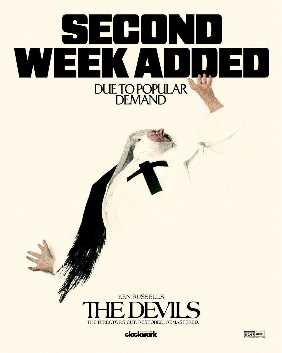 BDisgusting's tweet photo. Due to popular demand, the Uncensored Director's Cut of KEN RUSSELL'S THE DEVILS will stay in theaters for a second week.

The new release of the 55-year-old movie has already crossed $2 million at the box office. https://t.co/0Ij7UUQONU