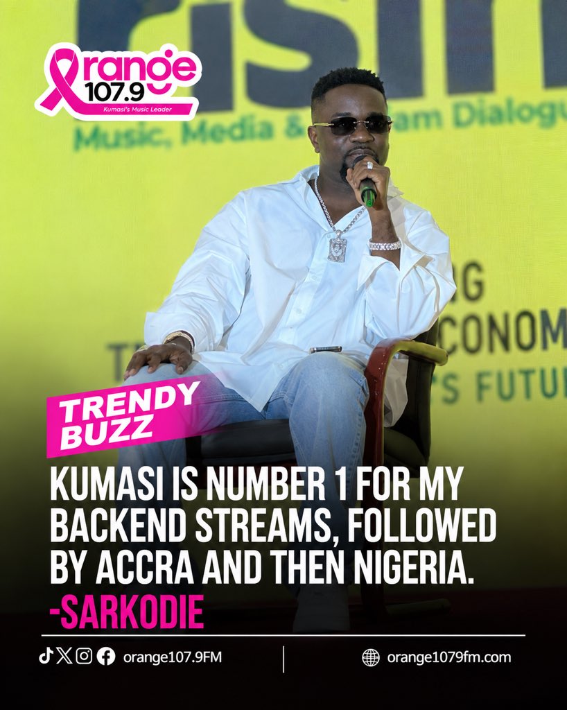 Orange_1079's tweet photo. Kumasi is number 1 for my backend streams, followed by Accra and then Nigeria. - @sarkodie 

#Orange1079 #RapperholicKumasi2026 https://t.co/EjY0MAzT6i