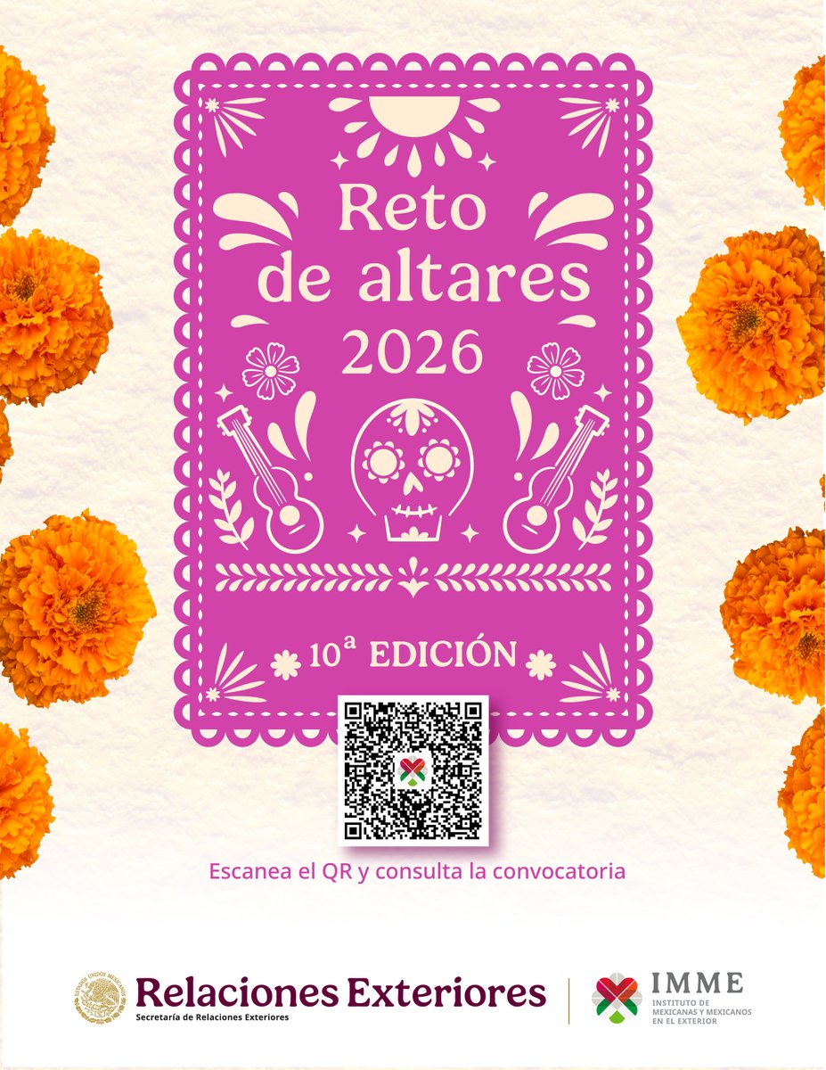 EmbaMexCan's tweet photo. 📣 🇲🇽 Elaborar un altar de muertos en tu hogar o espacio publico entre comunidad es una celebración que honra a nuestros seres queridos y reafirma la riqueza de nuestras tradiciones. Es por eso que se les invita a participar en la 10ª edición del Reto de Altares con el tema “Entre flores, velas y recuerdos, mantenemos viva su memoria”. 💫

#IMME #ElConsuladoDeTuLado #AltarDeMuertos #MexicanosyMexicanasEnElExterior