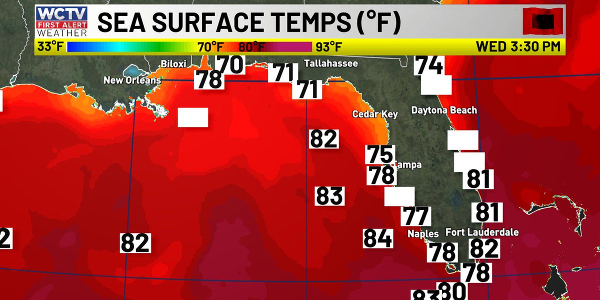 WCTVFirstAlert's tweet photo. Here are current water temperatures in the Gulf. #FLwx https://t.co/MIaxSovtev