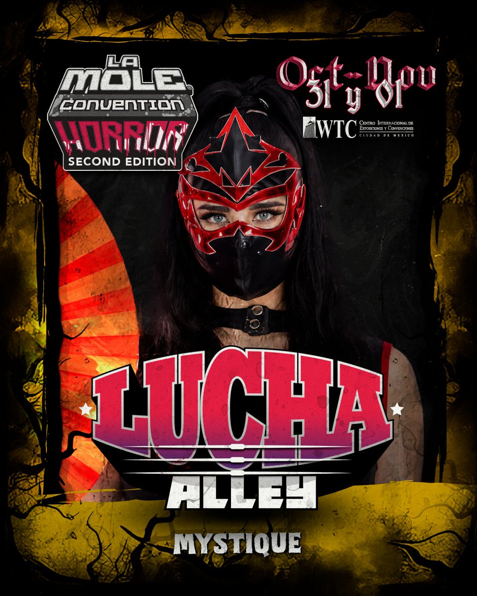 lamolemx's tweet photo. 🎃 ¡Claro que hay #LuchaAlley para #LaMoleHorrorEdition2! Aquí una primera tercia participante... Dos Caras, Espectro Jr. y @MystiqueLucha https://t.co/aF1ZL9DPTG