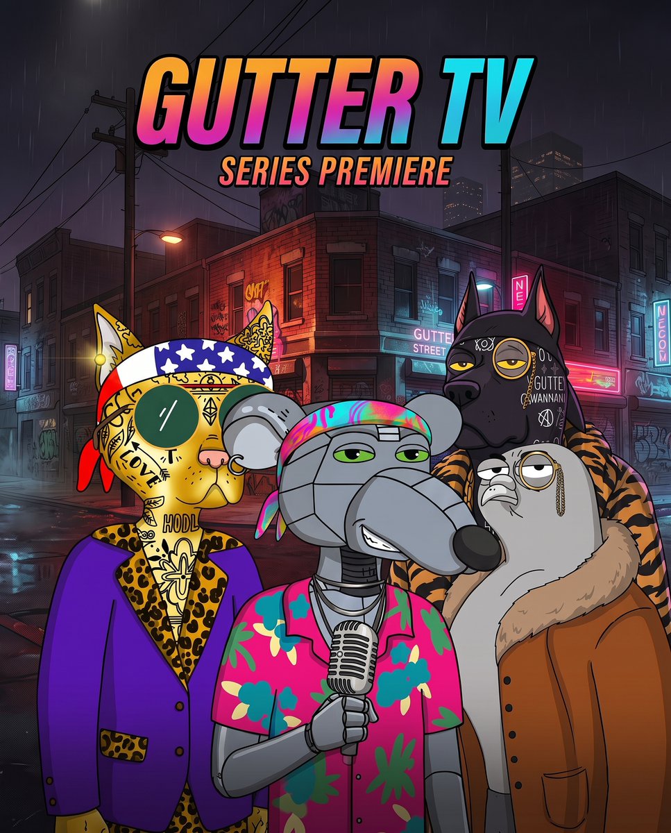 GutterCatGang's tweet photo. BREAKING NEWS FROM THE BLOCK 📺🔥

Gutter TV is officially dropping. Street reports, studio debates, and unhinged rooftop rants from Mick, Slick, Buster, and Pidge.   

Episode 1 of Gutter Street News hits on Friday!

@GutterCatGang #GutterTV #GutterUniverse https://t.co/o3DX80dFQs