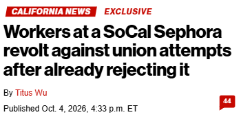 RightToWork's tweet photo. Employees at the Sephora store on Santa Monica’s Third Street Promenade told The California Post they’ve been harassed and bullied by officials with United Food and Commercial Workers Local 770 after rejecting the union. https://t.co/T7UiRNb21g