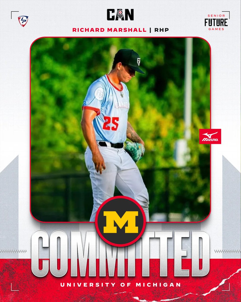 PrepBaseballON's tweet photo. 🚨 𝐂𝐎𝐌𝐌𝐈𝐓𝐌𝐄𝐍𝐓 𝐀𝐋𝐄𝐑𝐓 🚨

'28 RHP Richard Marshall (@VABjets) has announced his commitment to the University of Michigan.

Marshall is now the 9th commitment from Canada's 2026 Senior Future Games team. 

@RichardMarsh_99 | #PBSFG26 
@OntarioYankees | @prepbaseball https://t.co/Y6OarTZb45