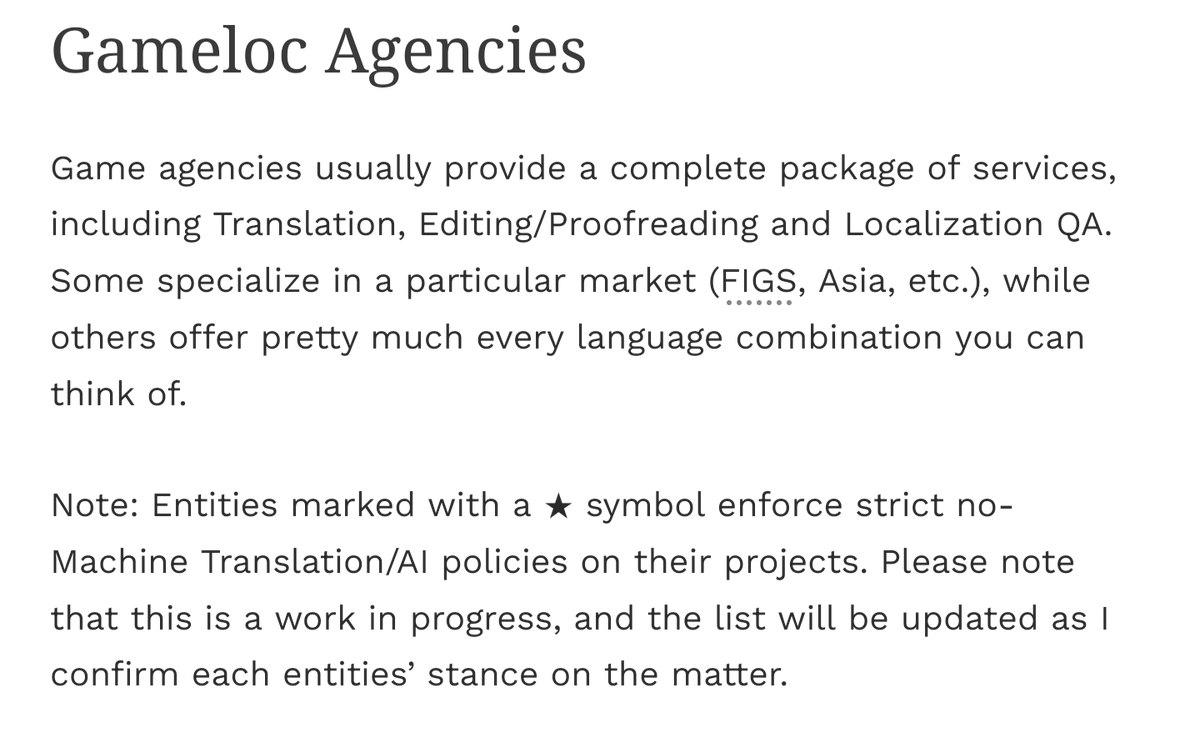 JustAnotherTL's tweet photo. @Weston_Mitchell @Ashsh178545 @locquest @FromTvoid @thewarlocs The list has a marker specifically for companies that have strict no-AI policies, so if that's your worry, you can filter by that! https://t.co/WBqxjwnyO2