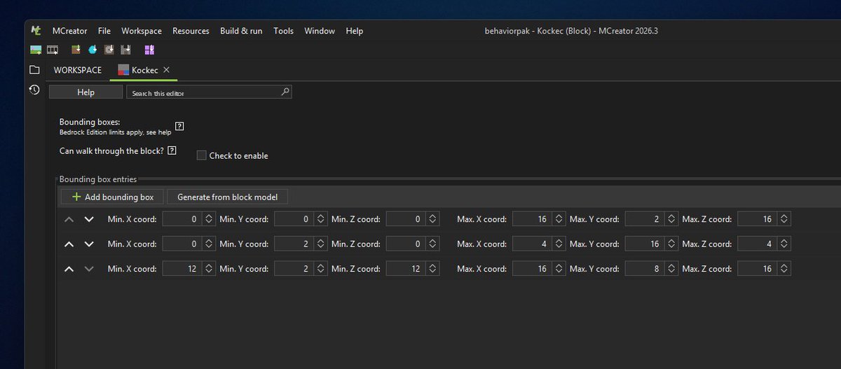 PyloDEV's tweet photo. The editor for custom #Minecraft Bedrock Edition block bounding boxes in action. Stay tuned, the #MCreator 2026.3 pre-release is close!

More at https://t.co/f6BT4RMoY2 https://t.co/Pi3XYaLztM