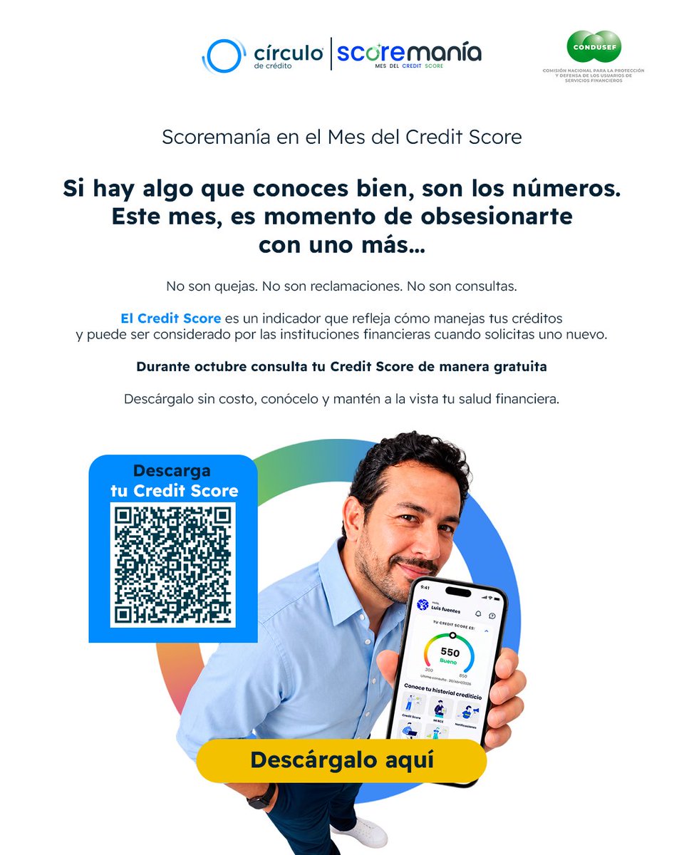 CondusefMX's tweet photo. 💳🔍 ¡Dile sí a tu #Salud Financiera! Este #Octubre es el mes del Credit Score. 📊

Conoce tu puntaje crediticio, descubre cómo influye en la evaluación de tus solicitudes de crédito y toma mejores decisiones. 💚

📲 ¡Consúltalo y descárgalo GRATIS con @CDC_Mex! 💰 https://t.co/Y6jW8sCc83