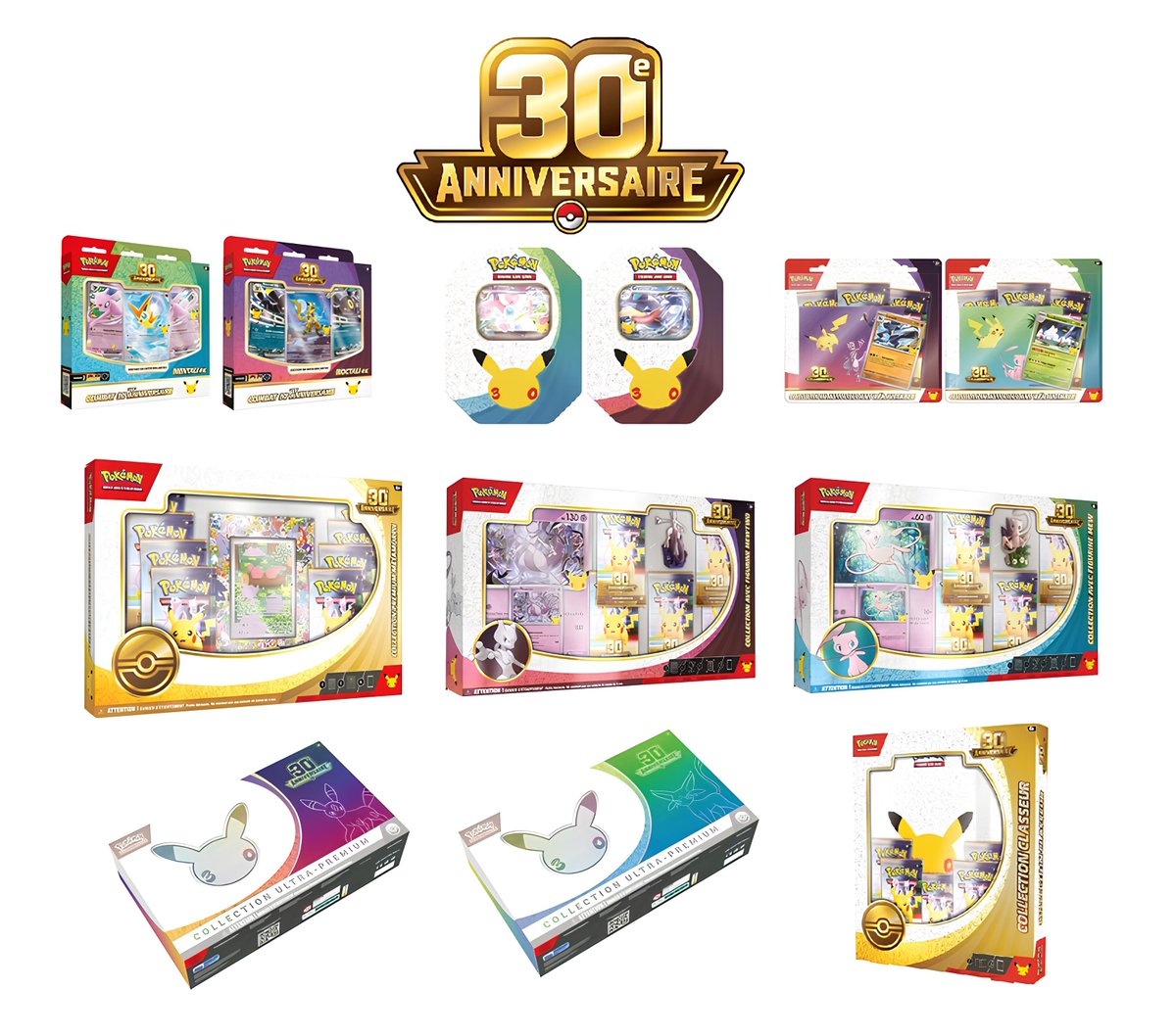 GamemastersFr's tweet photo. #Pokemon Voici le planning à jour des prochains coffrets Pokémon du 30ᵉ anniversaire & ME06🔥

📅 23/10 - [30ANS] - Coffret Classeur
📅 06/11 - [30ANS] - Deck Mentali  / Noctali 
📅 06/11 - [30ANS] - Collection Premium Métamorph
📅 06/11 - [30ANS] - UPC  Noctali 
📅 06/11 - [30ANS] - Coffret figurine Mew
📅 06/11 - [ME06] - ETB 
📅 06/11 - [ME06] - Bundle
📅 06/11 - [ME06] - Display
📅 06/11 - [ME06] - Tripacks
📅 13/11 - [30ANS] - Tripacks
📅 27/11 - [30ANS] - Coffret Figurine Mewtwo 🆕
📅 27/11 - [30ANS] - UPC Mentali 🆕
 
#TCG #PokemonTCG