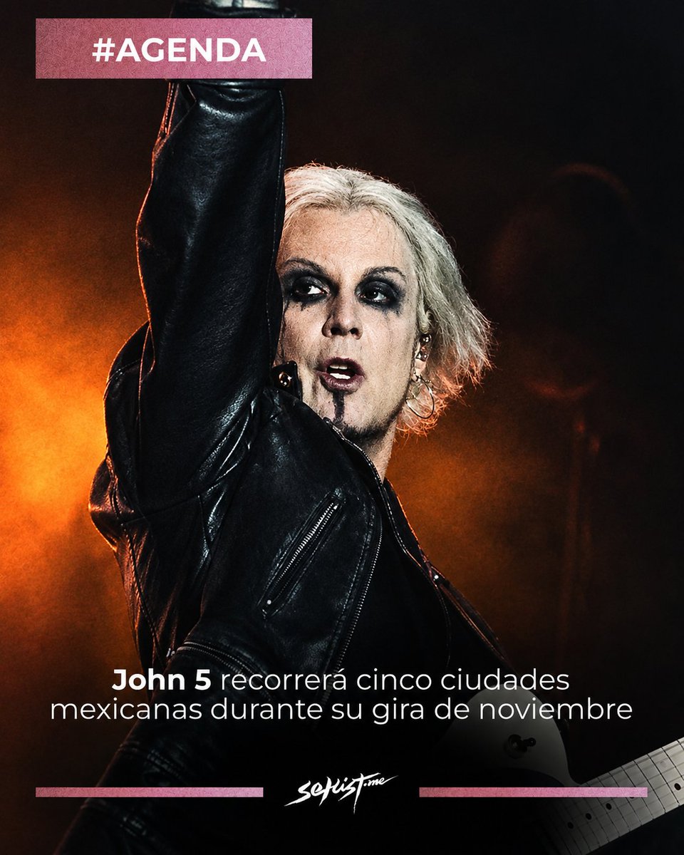 Setlist_me's tweet photo. 🎸 John 5 regresará a México en noviembre de 2026 con cinco fechas en Guadalajara, Chihuahua, Monterrey, CDMX y Toluca.

Organiza: Beristain Entertainment.

¿A cuál te lanzas?

#John5 #ConciertosMéxico #Setlistme https://t.co/tIIH6usEAV
