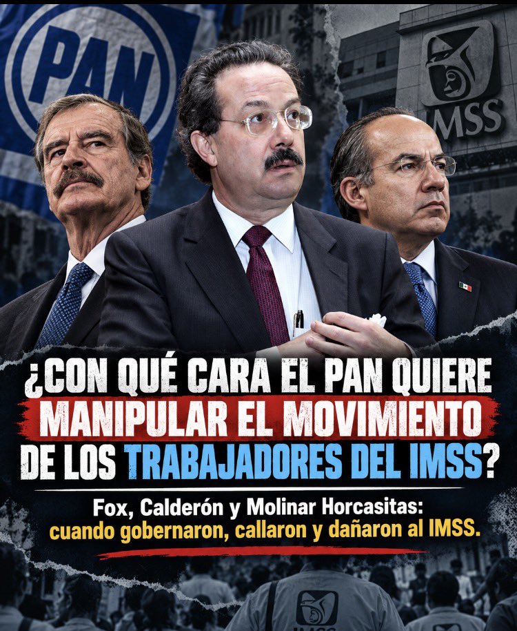temotizox's tweet photo. EL PAN Y SU MEMORIA SELECTIVA: LAS PROTESTAS DEL IMSS NO DEBEN CONVERTIRSE EN BOTÍN POLÍTICO.

Hoy vemos a personajes y simpatizantes del PAN intentando aprovechar las protestas de los trabajadores del IMSS para golpear políticamente al gobierno federal. Pero antes de asumir el papel de defensores de los derechos laborales, convendría que revisaran su propia historia.

Durante el gobierno de Felipe Calderón, cuando Juan Francisco Molinar Horcasitas dirigía el IMSS, se realizaron inversiones de recursos institucionales en instrumentos financieros de empresas privadas, entre ellas Metrofinanciera, que posteriormente enfrentaron graves problemas de insolvencia.

Aquellas operaciones fueron objeto de investigaciones periodísticas, observaciones y denuncias. No hablamos de simples rumores: existen antecedentes documentados sobre el manejo cuestionado de recursos del Seguro Social.

Tampoco podemos olvidar que durante los gobiernos de Vicente Fox y Felipe Calderón se impulsaron modificaciones al régimen de jubilaciones y pensiones de los trabajadores del IMSS, decisiones cuyas consecuencias forman parte del debate laboral que continúa hasta nuestros días.

¿Con qué autoridad moral pretenden ahora presentarse como defensores de los trabajadores quienes gobernaron cuando se aprobaron esas reformas?

Pero hay algo que debe quedar perfectamente claro: los trabajadores del IMSS tienen legítimo derecho a manifestarse, exigir mejores salarios, medicamentos, insumos, condiciones dignas de trabajo y revisar su régimen de jubilaciones.

Sus reclamos no deben minimizarse ni desacreditarse por el hecho de que hoy gobierne Morena. Tampoco pueden utilizarse para justificar que se ignoren problemas actuales que requieren soluciones concretas.

La propuesta salarial presentada por las autoridades debe discutirse con los trabajadores, escuchando directamente sus inconformidades, sin imposiciones y con transparencia.

Una cosa es defender las causas laborales y otra muy distinta pretender utilizar el descontento de los trabajadores como instrumento de confrontación partidista.

Quienes hoy cuestionan al gobierno federal también deben responder por las decisiones que tomaron cuando tuvieron el poder.

Los trabajadores del IMSS no necesitan oportunistas políticos. Necesitan respuestas, respeto a sus derechos, mejores condiciones laborales y un sistema de salud fortalecido.

La memoria histórica importa. Los derechos laborales también.

Porque defender a los trabajadores exige congruencia, no oportunismo.

Dr. José Cuauhtémoc Cervantes Aceves

¿Ustedes qué opinan? ¿Es legítimo que los partidos intenten capitalizar políticamente un conflicto laboral que tiene antecedentes de varias décadas?