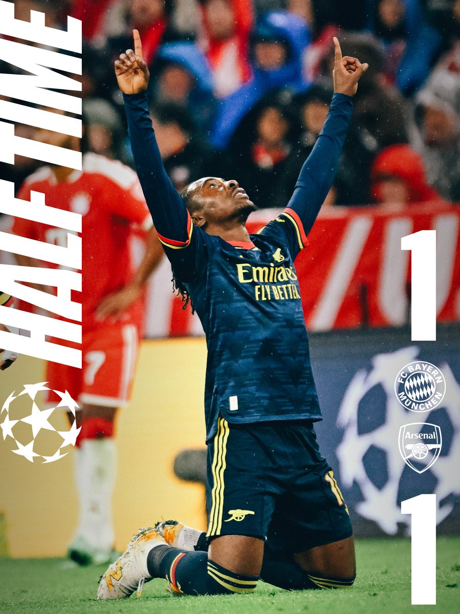 Arsenal's tweet photo. Going toe-to-toe in Munich.

Let's build on that positive first-half display, Gunners 👊 https://t.co/DDZhlaeeEm