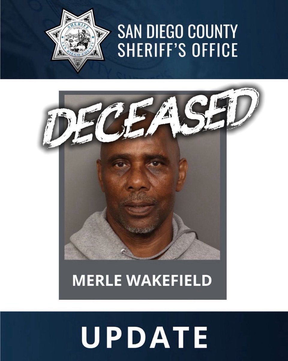 CodeThreeNews's tweet photo. 🚨#SanDiego Update: SEXUALLY VIOLENT PREDATOR FOUND DEAD AFTER WEEKS-LONG SEARCH

Merle Wakefield, 69, a state-designated sexually violent predator, was found dead Monday morning, October 19, in a riverbed near the 4800 block of Fairmount Avenue in San Diego.

Authorities had been searching for Wakefield since September 25, after he reportedly removed his GPS monitoring device while working in Rancho Bernardo and went missing from California’s Conditional Release Program.

According to authorities, Wakefield had prior convictions for lewd or lascivious acts involving a child under 14 by force.

The San Diego County Medical Examiner’s Office positively identified his body.