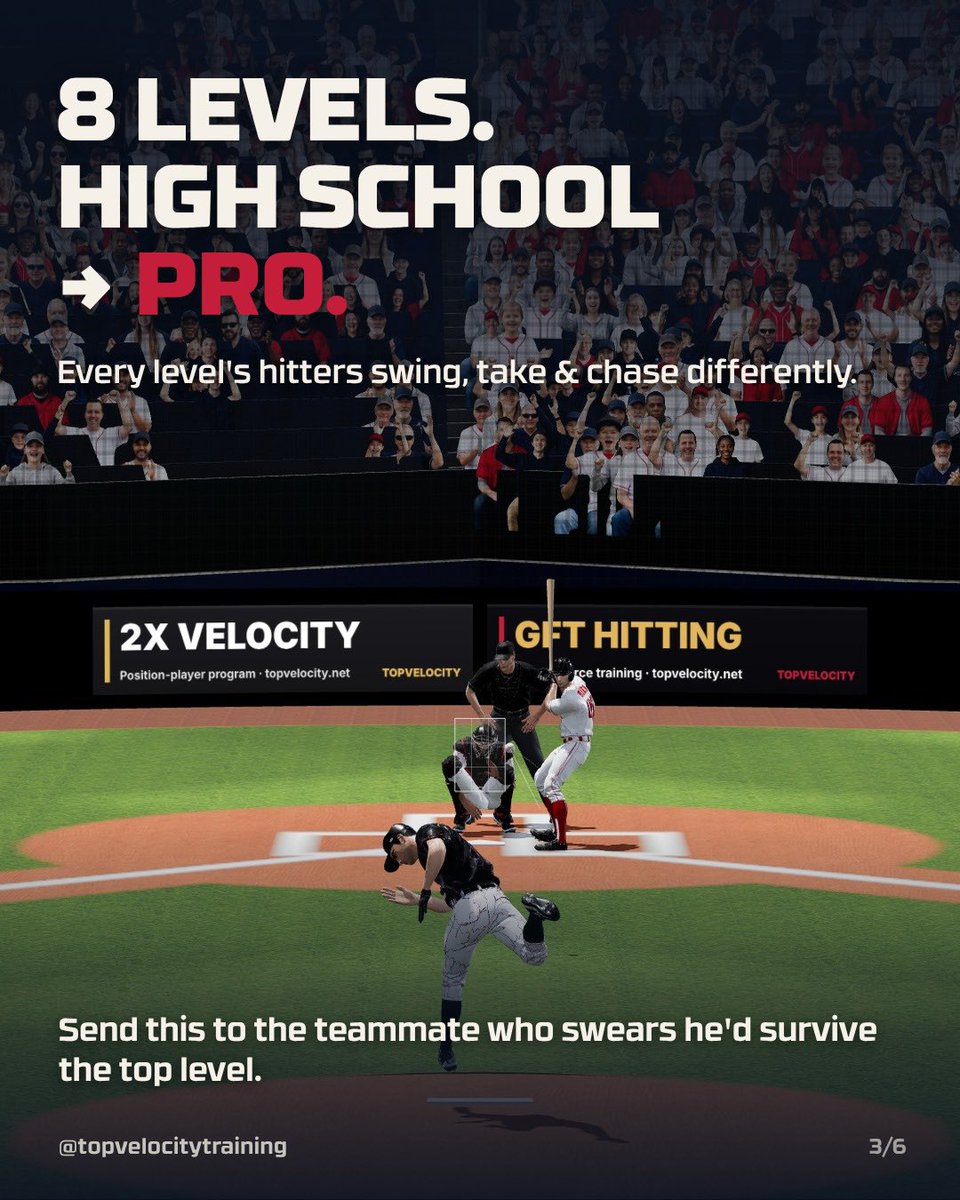TopVelocity's tweet photo. What would your fastball actually do to big-league hitters? 👀

Not a video game guy with made-up ratings. TopV Unleash builds YOUR pitcher from your own numbers:
→ velo, spin and movement from your PitchDNA
→ your delivery from MechanicsDNA
→ then drops you in a 3D stadium against 8 levels of hitters, high school to pro

Every pitch gets broken down the way your bullpens do: spin, spin efficiency, IVB, horizontal break, extension, and how far you missed your spot.

Haven't tested yet? You start at your level, and the game rebuilds you after you test.

It runs on your phone inside the TopVelocity Player Portal. There's nothing to download. Want it to feel like a console game? The TopV controller is pre-mapped for it.

Comment UNLEASH and I'll DM you the free 7-day trial link.
Or go straight there: https://t.co/XM9ee6q6oe

Send this to the teammate who swears he'd survive the top level. 🫡

#pitching #baseballtraining #pitchingvelocity #baseballgame #pitcher