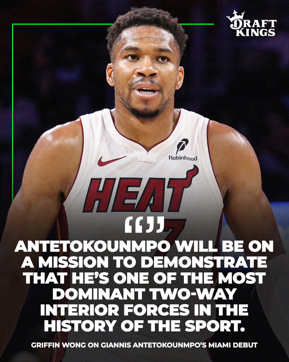 DKNetwork's tweet photo. The Greek Freak is already an NBA Champion, Finals MVP, 2x MVP, 10x All-Star, and DPOY. But can he bring Miami back to the pinnacle of the sport? 🤔 https://t.co/cjwAjjo01O