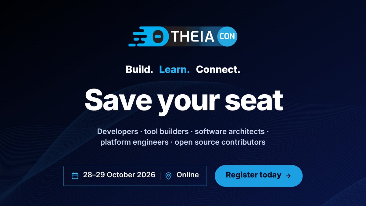 ECDTools's tweet photo. One week to go.
Don't miss your opportunity to connect with the Eclipse Theia community and explore the technologies shaping the future of open, AI-powered developer tools.
Register today: https://t.co/cXTJKukgJx
#TheiaCon #DeveloperTools #OpenSourceAI #AIEngineering https://t.co/32sPpecR8Y