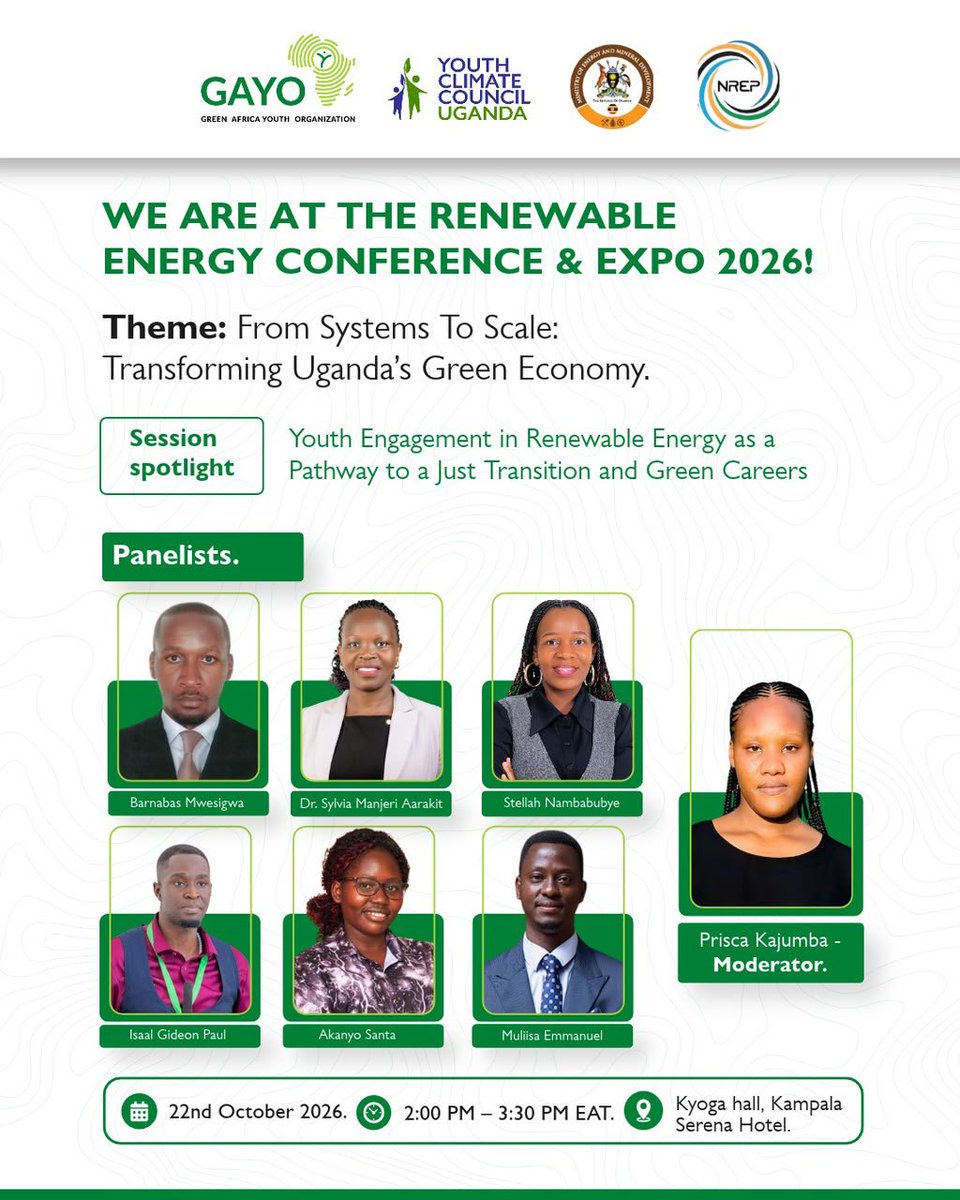 stellahmas's tweet photo. Honoured to be a panelist at #REC26 Thanks to @GayoUganda , YCCU, MEMD & NREP for this platform. Let’s all be there to shape Uganda’s clean energy future! https://t.co/SEa9h5GrEb