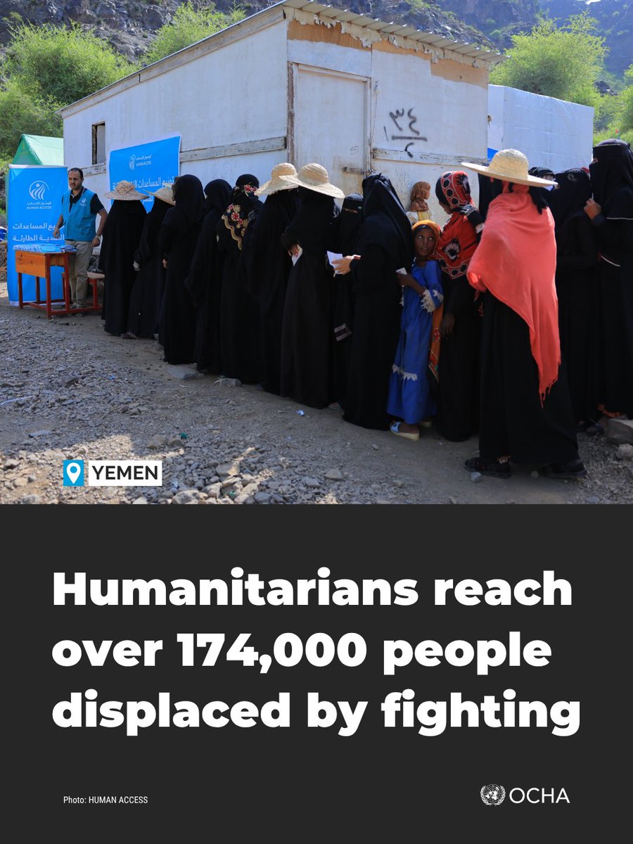 UNOCHA's tweet photo. In #Yemen, nearly 260,000 people have been displaced by fighting since August, with half seeking refuge in Ta’iz.

Humanitarians have reached more than 174,000 people, but families say shelter, food and cash remain their most pressing needs.

Read more: https://t.co/oITga8VpCp https://t.co/hfgd9IZRpJ