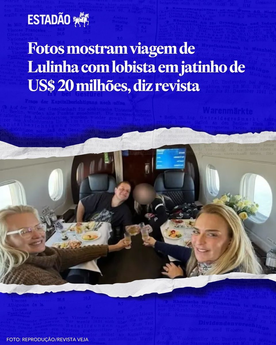 Estadao's tweet photo. LULINHA E ROBERTA | Fotos mostram viagem de Lulinha com lobista em jatinho de 20 milhões de dólares, diz revista

Fotos obtidas pela revista Veja mostram que a lobista Roberta Luchsinger viajou na companhia do filho do presidente Luiz Inácio Lula da Silva, o empresário Fabio Luis da Silva, conhecido como Lulinha. Presidência foi procurada, mas não respondeu.

📲 Veja as outras fotos no site do Estadão, através do link → https://t.co/GLPGsbSuOD