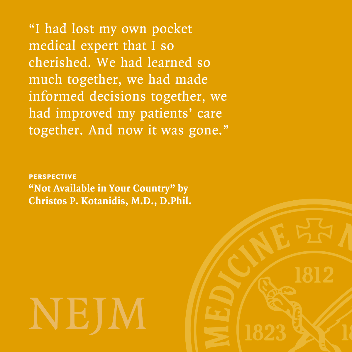 NEJM's tweet photo. Perspective essay by Christos P. Kotanidis, MD, DPhil (@cpkotanidis): Not Available in Your Country https://t.co/5Ej7if4Wj9 

#AIinMedicine #MedEd https://t.co/oOkjuRpooX