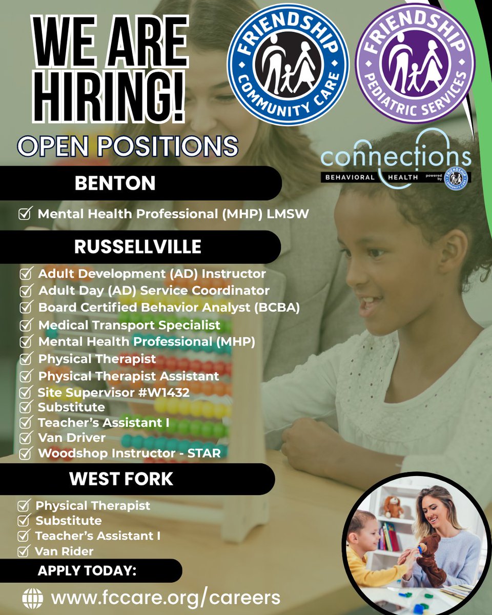 fccare's tweet photo. Friendship Community Care is looking for driven and passionate people to join our organization.
Start now! https://t.co/WTTynvQBlM
#FCC #friendship #NowHiring #openposition #DSP #jobopportunities #ArkansasJobs #Arkansas #jobopenings #bentonarkansas #russellvillearkansas https://t.co/WkHxFAgXNk