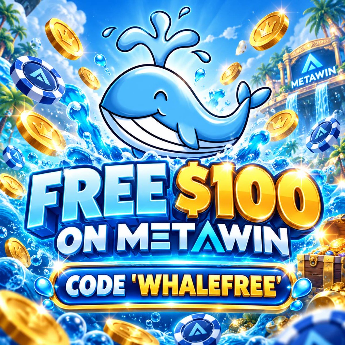 WhaleInsider's tweet photo. JUST IN: We have a free $100 for each of you on @MetaWin today.

Deposit $100 on https://t.co/WKcp4l4N4H and use code WHALEFREE.

They’ll immediately double your deposit and give you an extra $100.

No KYC required, this lasts for 24 hours. https://t.co/HsFGSXPTTn