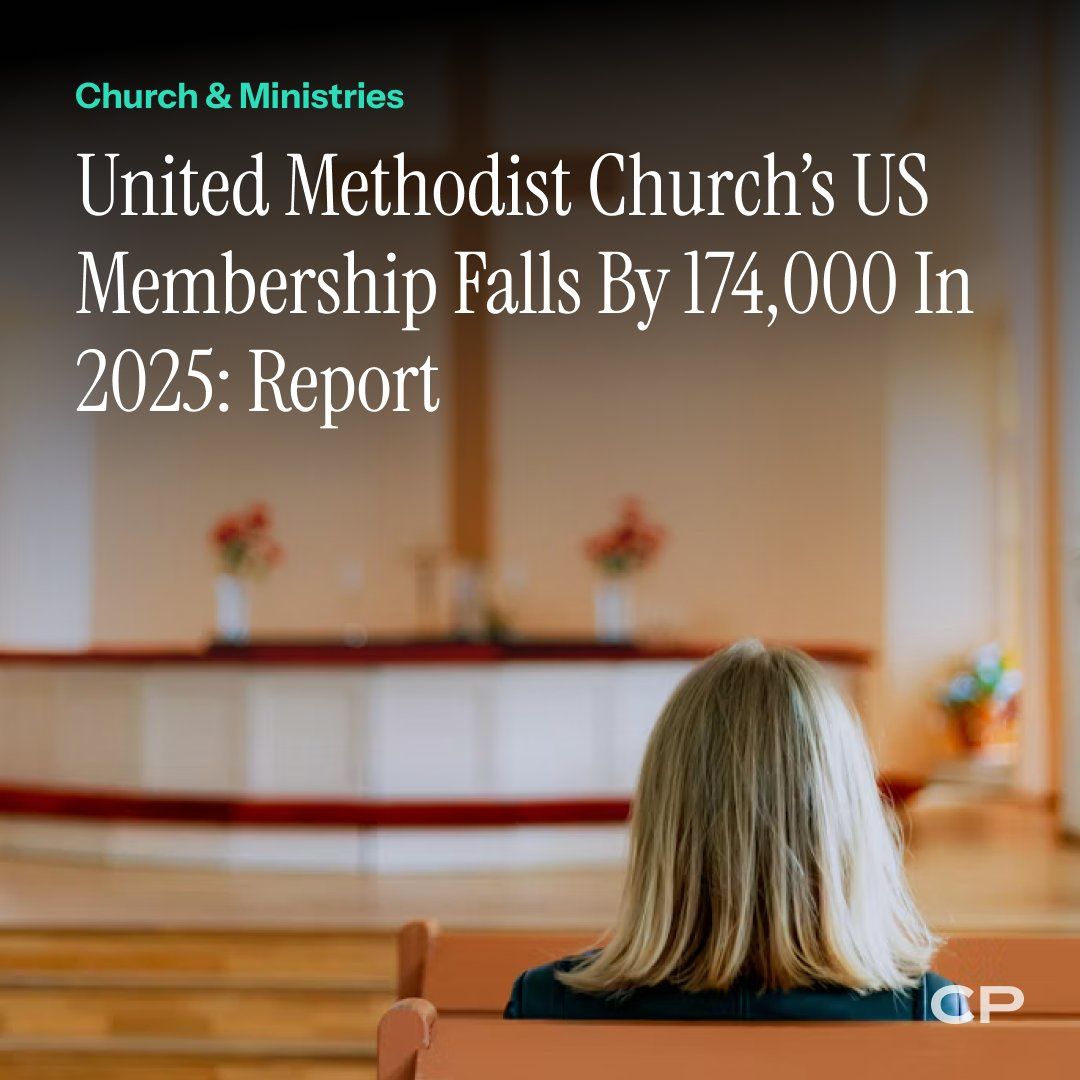 ChristianPost's tweet photo. UMC U.S. membership fell 4.36% in 2025, to about 3.814 million, according to the General Council on Finance and Administration. #UMC #UnitedMethodist #Methodist #ChurchStatistics #ChristianPost
https://t.co/ukA3VL4BX5 https://t.co/4nTo9WAfM9