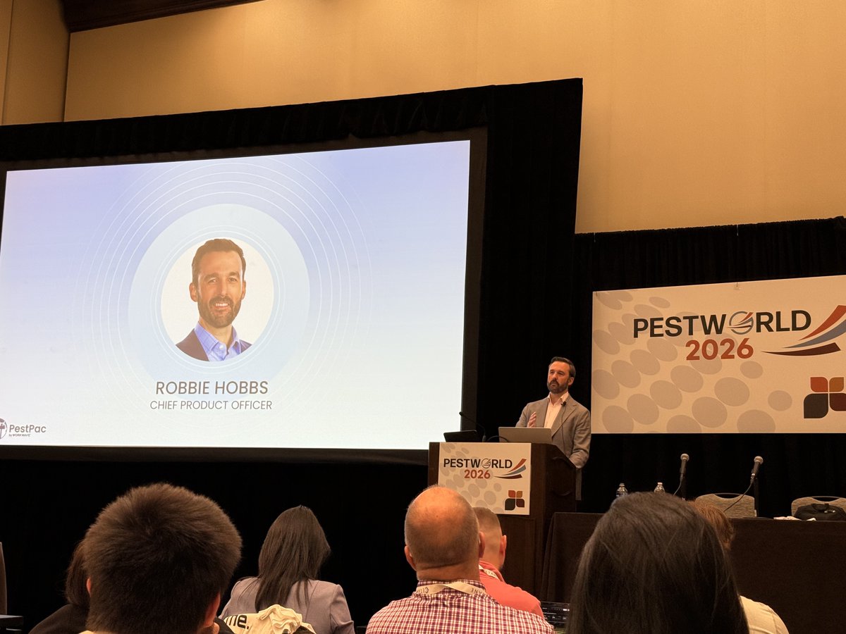 PestPac's tweet photo. “Pest control is a data business that happens to send trucks.” 📊🚚

A key takeaway from @Workwave CPO Robbie Hobbs at #PestWorld2026: Growth isn't just about adding people. It's about using the right software to tackle complexity by working smarter. https://t.co/Xi8rAjWfUC