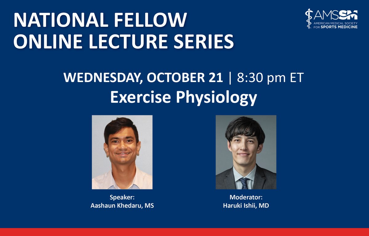 TheAMSSM's tweet photo. 🚨 Be sure to join Aashaun Khedaru later today for a #FellowsLectureSeries presentation on Exercise Physiology, beginning at 8:30 pm ET.

🔗 Find the link to join here: https://t.co/eVwzxi8Alr https://t.co/WCaKkULoUn