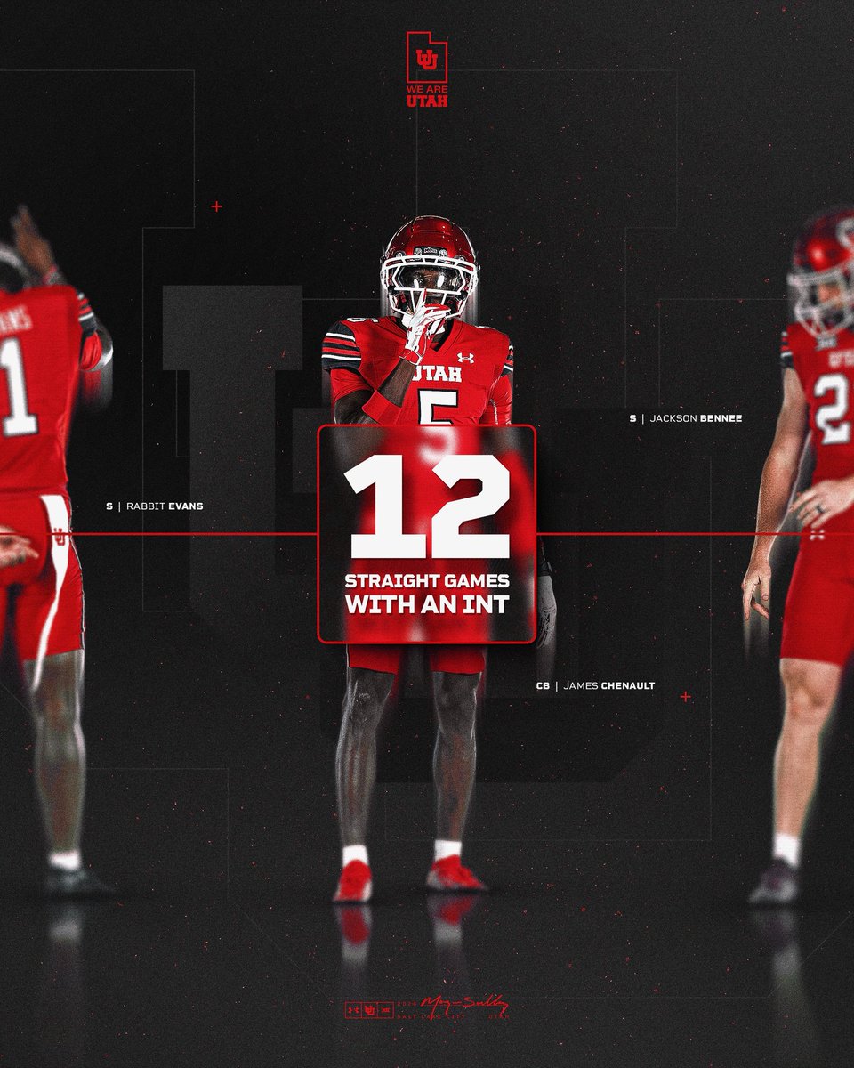 Utah_Football's tweet photo. 𝐁𝐀𝐋𝐋𝐇𝐀𝐖𝐊𝐒‼️

The Utah defense has had an INT in 1️⃣2️⃣ straight games! This season, these three have snagged a pair each😤

#GoUtes | #RSNB https://t.co/hS3IPzTMEE