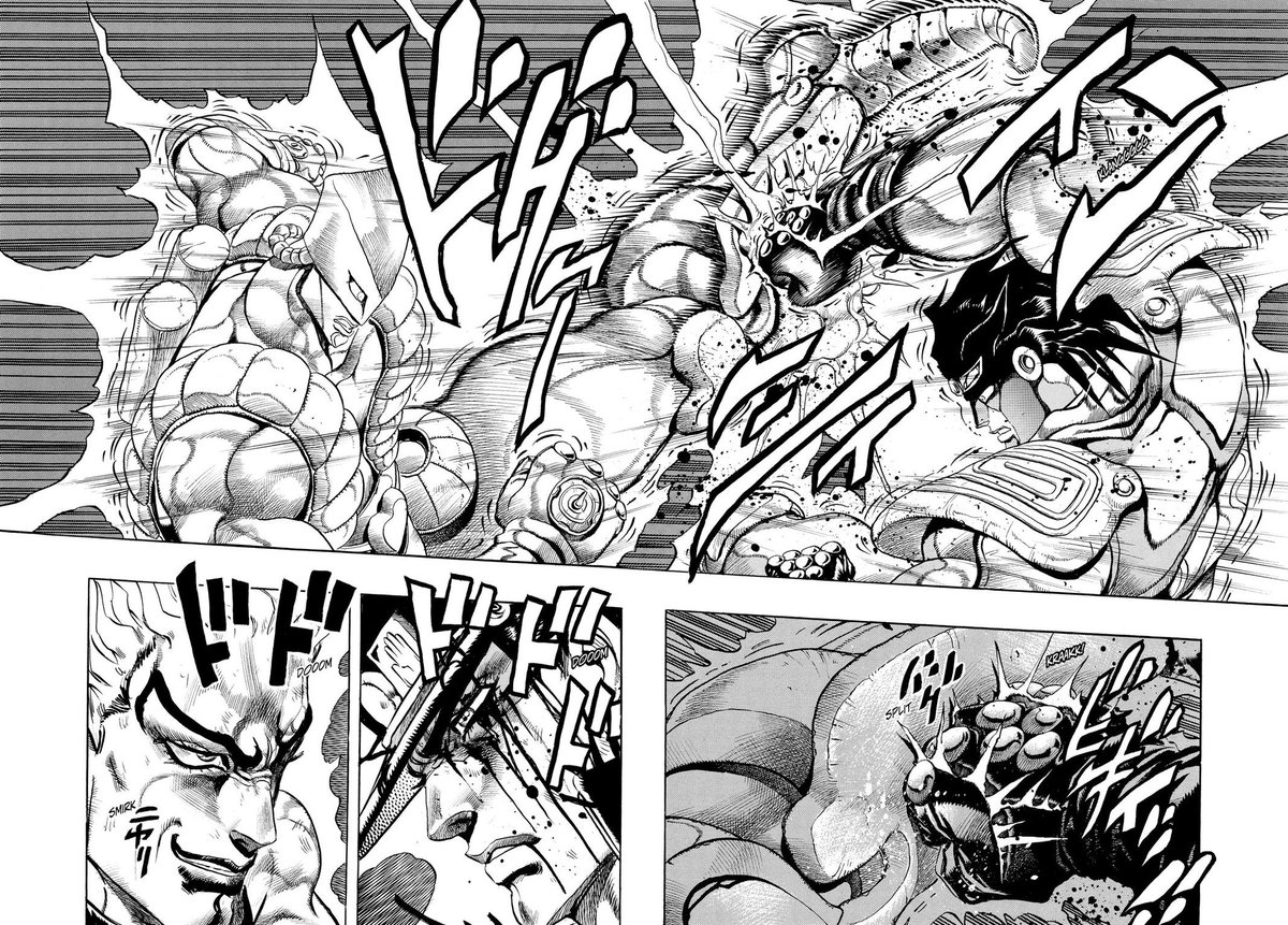 piernafloo_67's tweet photo. @Criz_124 @ElbuenEchoes Jotaro gran parte del tiempo se ha contenido con sus aponentes, en el sentido de dejarlo fuera de combate y no recurrir a la matanza, lo máximo que lo hemos visto usando toda su fuerza fue con Dio, que en el instante que entró en su rango le rompió el cráneo https://t.co/JTghst4IE2