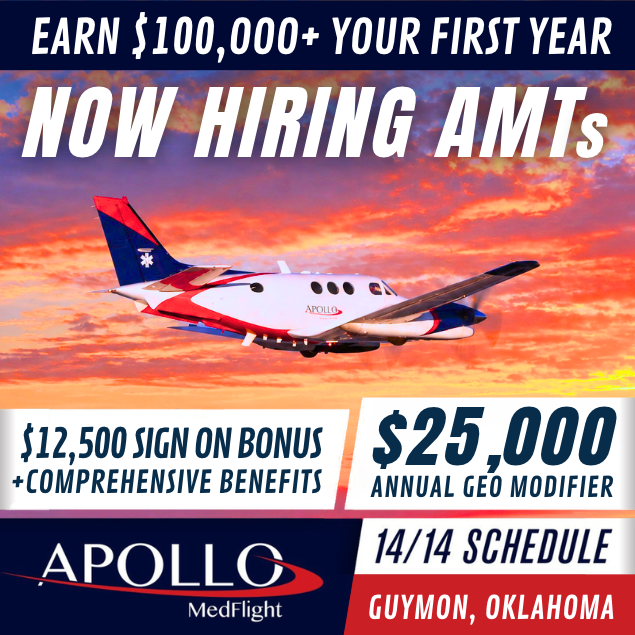 JSfirm's tweet photo. Apollo MedFlight is looking for an Aviation Maintenance Technician in Guymon, OK.

🔧 Base pay starting at $35.50/hour
🔧 $25,000 annual geo modifier
🔧 $12,500 sign-on bonus
🔧Relocation assistance available
🔧 14 days on / 14 days off 

Apply here ➡️ https://t.co/j042E5m4fa https://t.co/HpFGvP085n