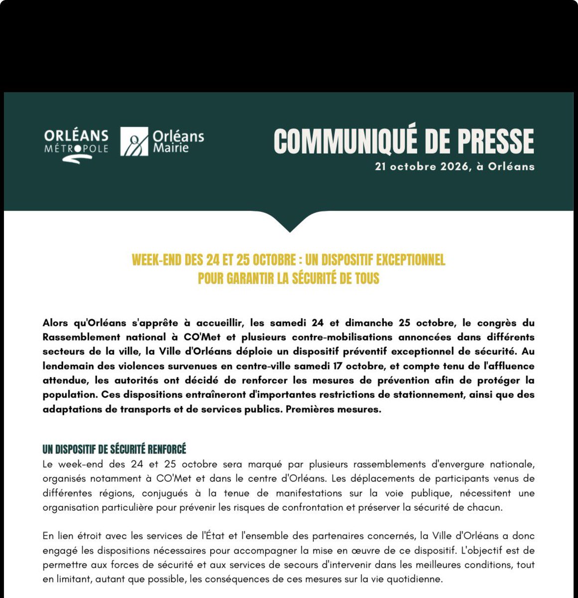 omeya_guessoum's tweet photo. 🔴 Congrès du RN à Orléans ce week-end : la ville, en coordination avec la préfecture, met en place un dispositif de « sécurité exceptionnel » face aux risques d’affrontements avec les contre-manifestants. 
@TF1Info @LCI https://t.co/OleZA84eTg