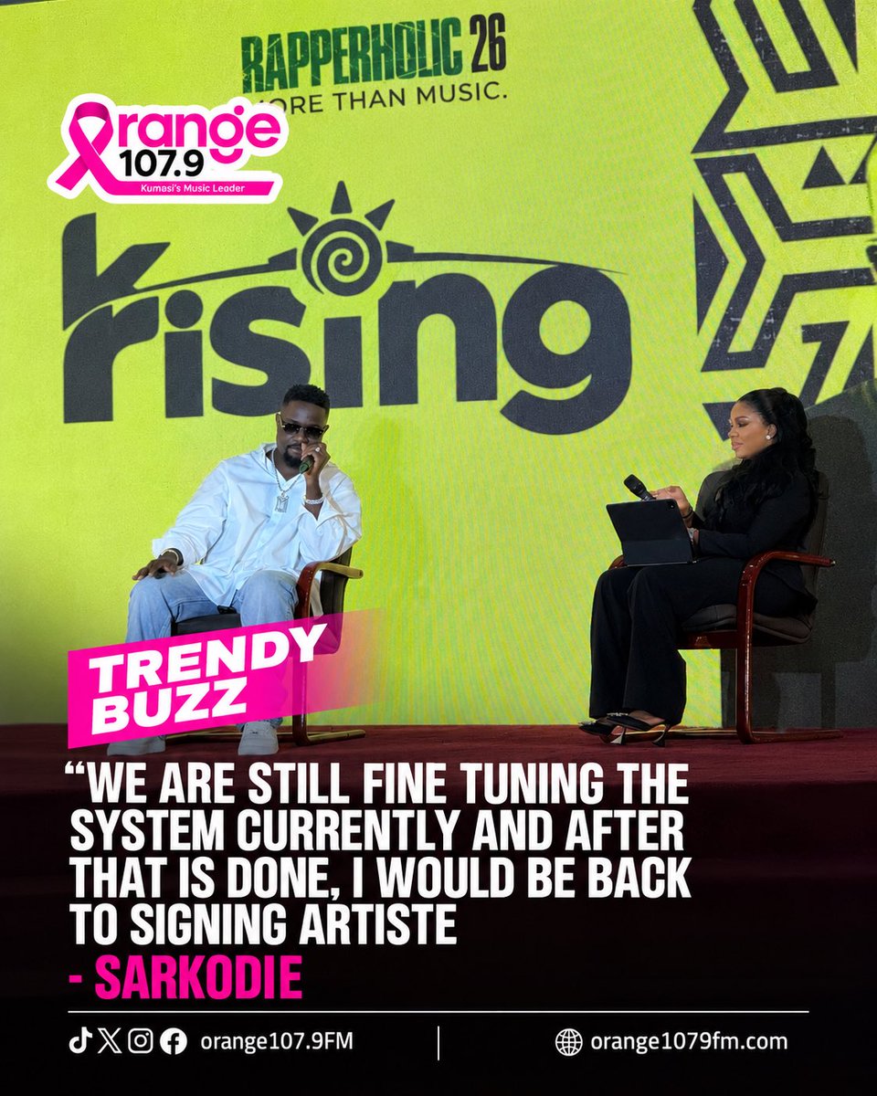 Orange_1079's tweet photo. We are still fine tuning the system currently and after that is done, I would be back to signing artistes - @sarkodie 

#Orange1079 #RapperholicKumasi2026 https://t.co/uAnZfhBnmw