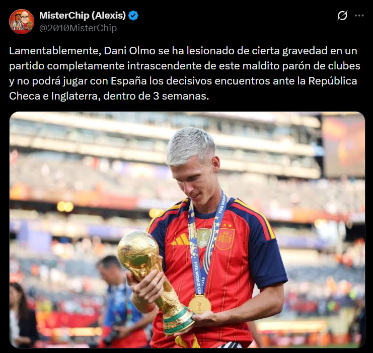 CuentaMister's tweet photo. Que alguien le explique a este seguidor del Trampas:
1- Que los miles de millones de euros que genera el fútbol y mantienen a las Federaciones, los generan los clubes, no las selecciones.

2- Que quien paga a Olmo es el Barça, no la Federación.

3- Que alguien diga (aunque intente ser irónico-sarcástico) que el QSG vs Barça es intrascendente y lo importante son los partidos de Nasions lís deja claro el nivel futbolístico del que habla... gente a la que hay que explicarle que si el VAR anula muchos goles contra el Barça, es que los árbitros de campo están robando al Barça... Gente que dice que la fase de grupos es mejor que la liguilla... Gente que dice que un 0-0 es mejor que un 5-5...

Por algo van del trampas...
